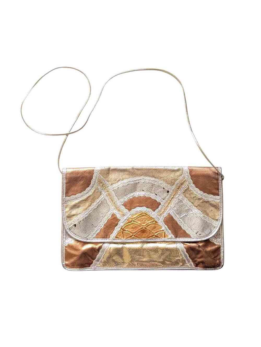 1980s Vintage Carlos Falchi Snakeskin Purse - Metallic - Exotic Leather